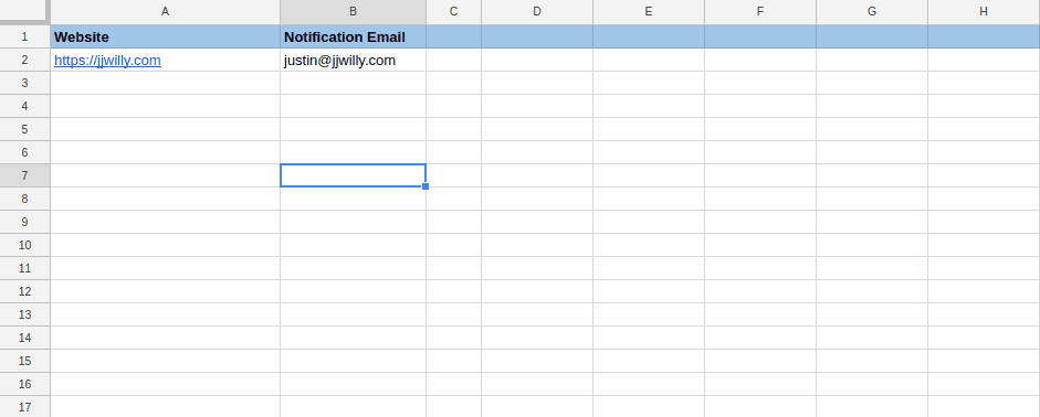 Uptime robot google sheets page 1